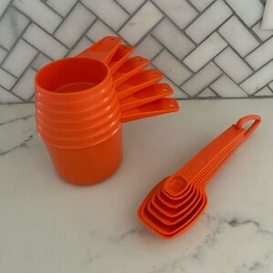 Tupperware Vintage Orange Measuring Cups and Spoons Set